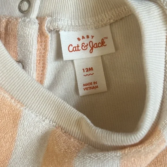 Soft Terry Cloth Baby Toddler Romper Cream and Orange 12 months - Picture 3 of 6